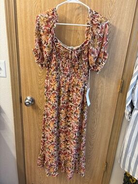 Mimi Chica Floral Midi Dress in Rust, Mustard & Cream